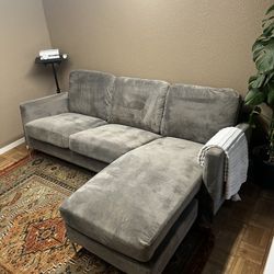 Grey Velvet L Shaped Couch 