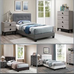 Twin Size Leather Platform Bed With Ortho Mattress 