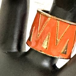 Orange And Gold Tone Wide Band Ring 