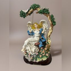 Goldenvale Collections Porcelain Angel Swinging On Swing Figurine 15"