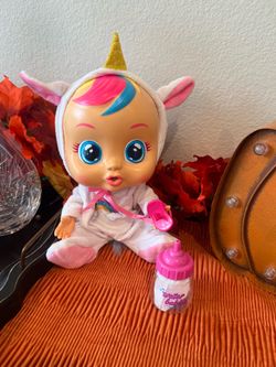 Rare Cry Babies Dreamy Unicorn Doll with Bottle-like new