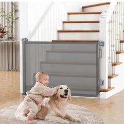 34” Tall x 55” Wide Gray Retractable Baby & Pet Safety Gate - Brand New in Box