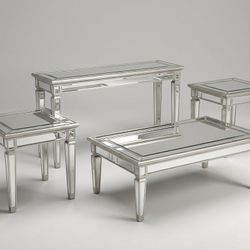4-Piece Glam Mirrored Coffee Table & End Table Set - Beveled Glass