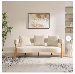 Rhea 75.3 in. Round Arm Fabric Rectangle Fabric Sofa in Light Grey with 5 Legs
