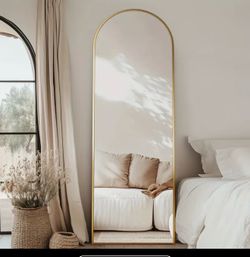 Arched Gold Framed Full-Length Mirror Modern Brass Metal for Bedroom Living Room