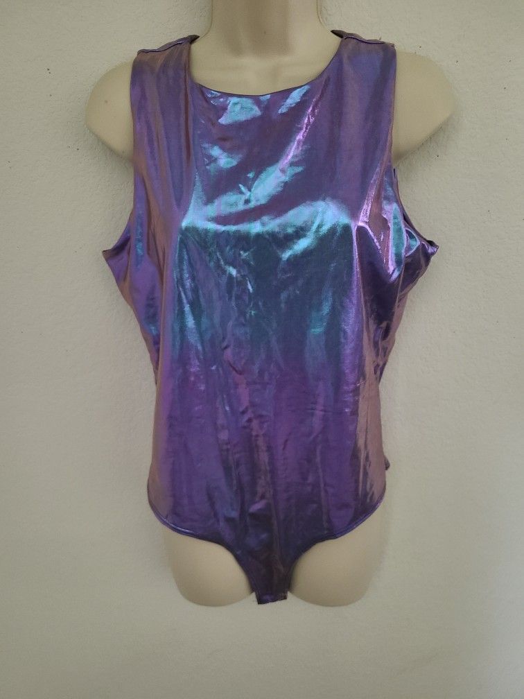 Wearever Purple Metallic Bodysuit Snap Closure NWTs Sz XL