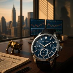 Bulova Mens Classic Quartz Chronograph Calendar Black Leather Watch 44mm All Offers Will Be Considered