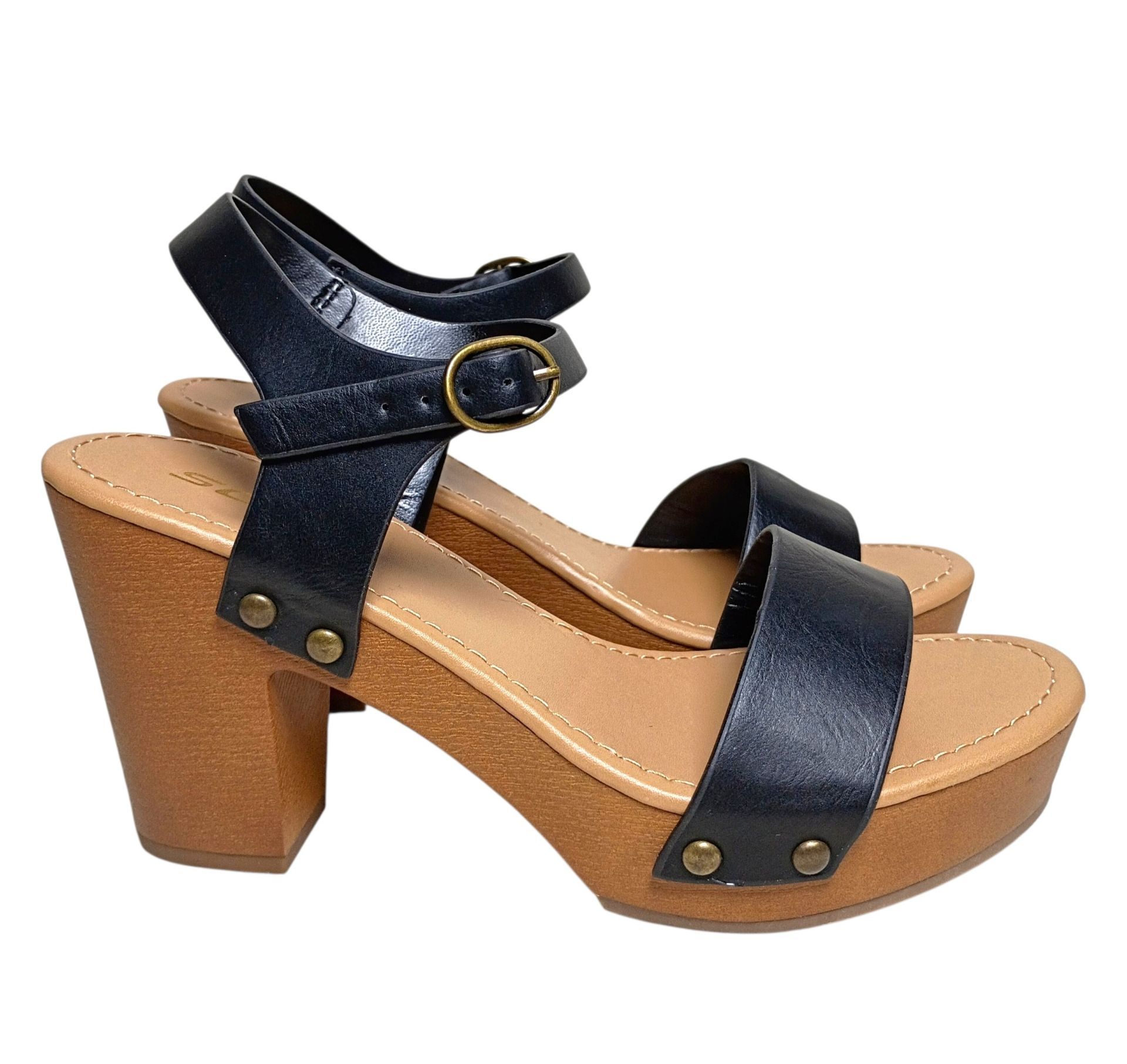 Women's Shoes Sz 7 NEW Black Block Chunky Heel Buckle