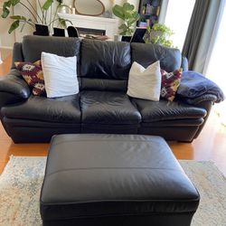 Black Leather Couch & Ottoman W/ Storage