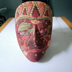 11.5" Indonesian Handcrafted Wooden Floral Wooden Woman Tribal Art Mask Decor 