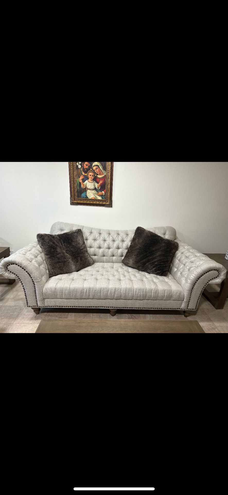 3 Piece grey tufted couch set