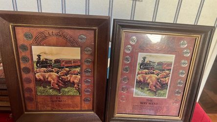 Two  Vintage The Way West Buffalo Nickel Framed Collection - 28 Genuine US Coins Art