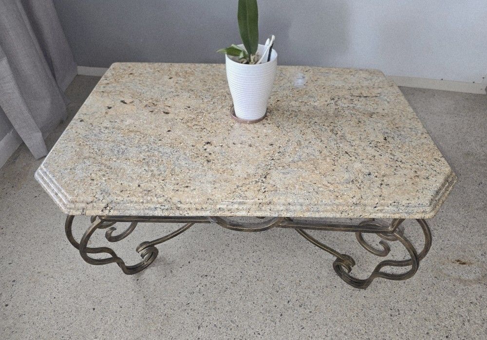 Granite Top Wrought Iron Table Set w/ Matching Mirror