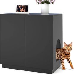  Litter Box Enclosure, Large Litter Box Furniture, Modern Cat Litter Box Enclosure Furniture with Storage, Side Cabinet 