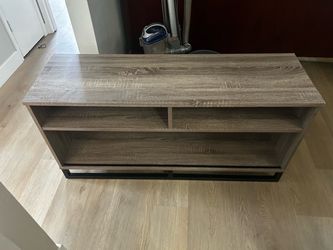 Gray Wood TV Stand with Open Shelves