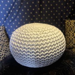  Round Pouf Ottoman Hand Knitted 100% Cotton Pouf Foot Stool - Knitted Bean Bag - Floor Chair for Living Room Bedroom - Foot Rest 