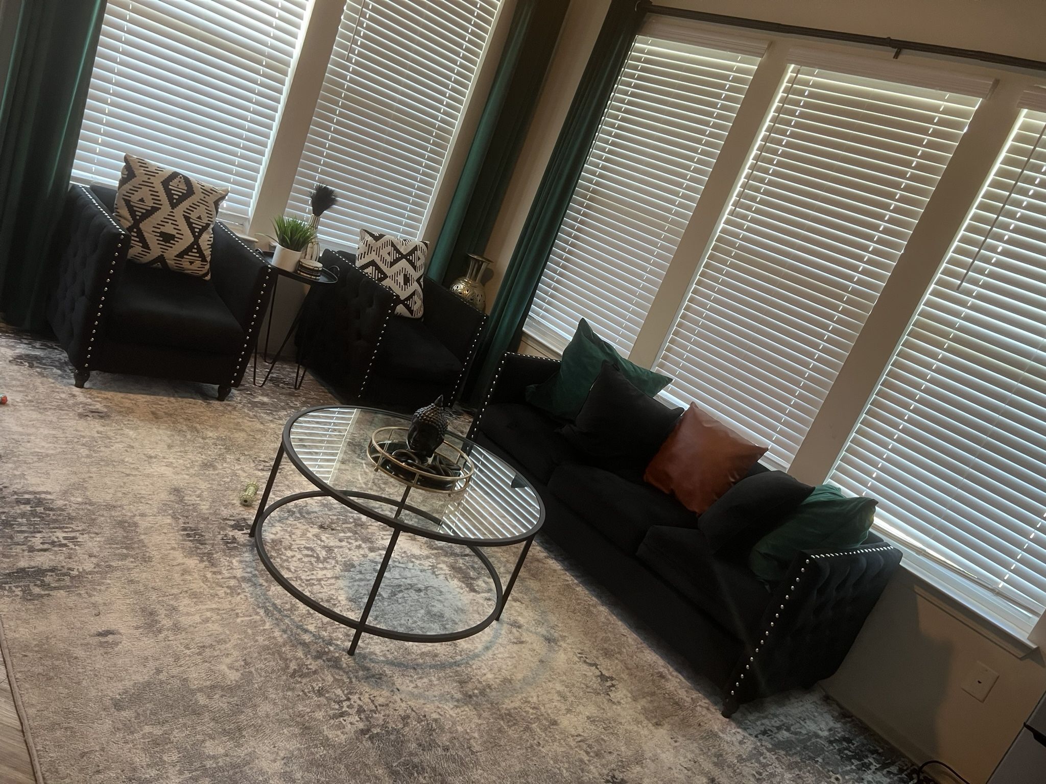 3 Piece Velvet Living Room Set (Black)
