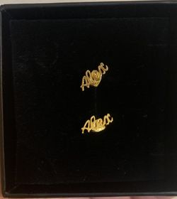 “Alex” Name Plate Earrings, Yellow Gold Copper Plated