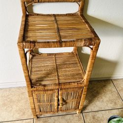 Wicker end side table  bamboo  vintage 