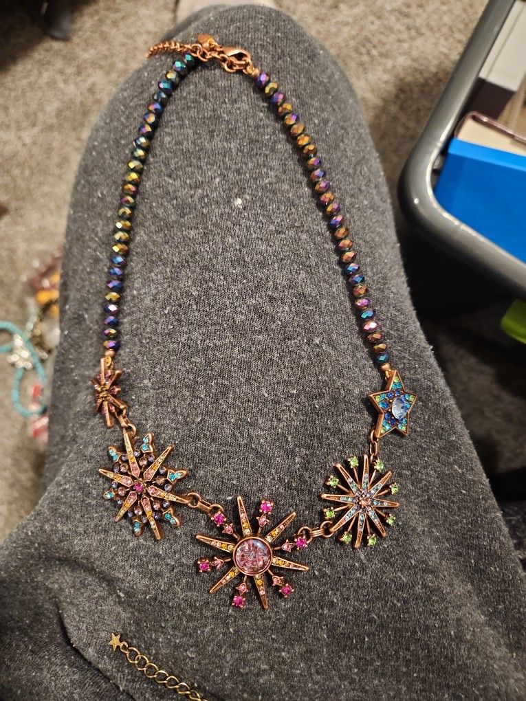 KIRKS FOLLY Watermoon RAINBOW STAR Necklace Copper Tone Crystal