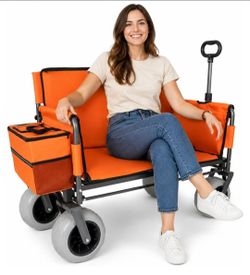 3-in-1 Folding Wagon Cart with Bench Seat and Tailgate(Orange)