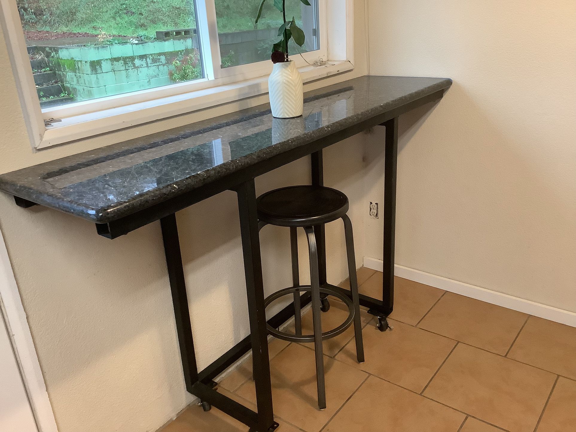 Granite Bar Table With Wheel & Stool 71.5’ L X 42’ H X 18’ W