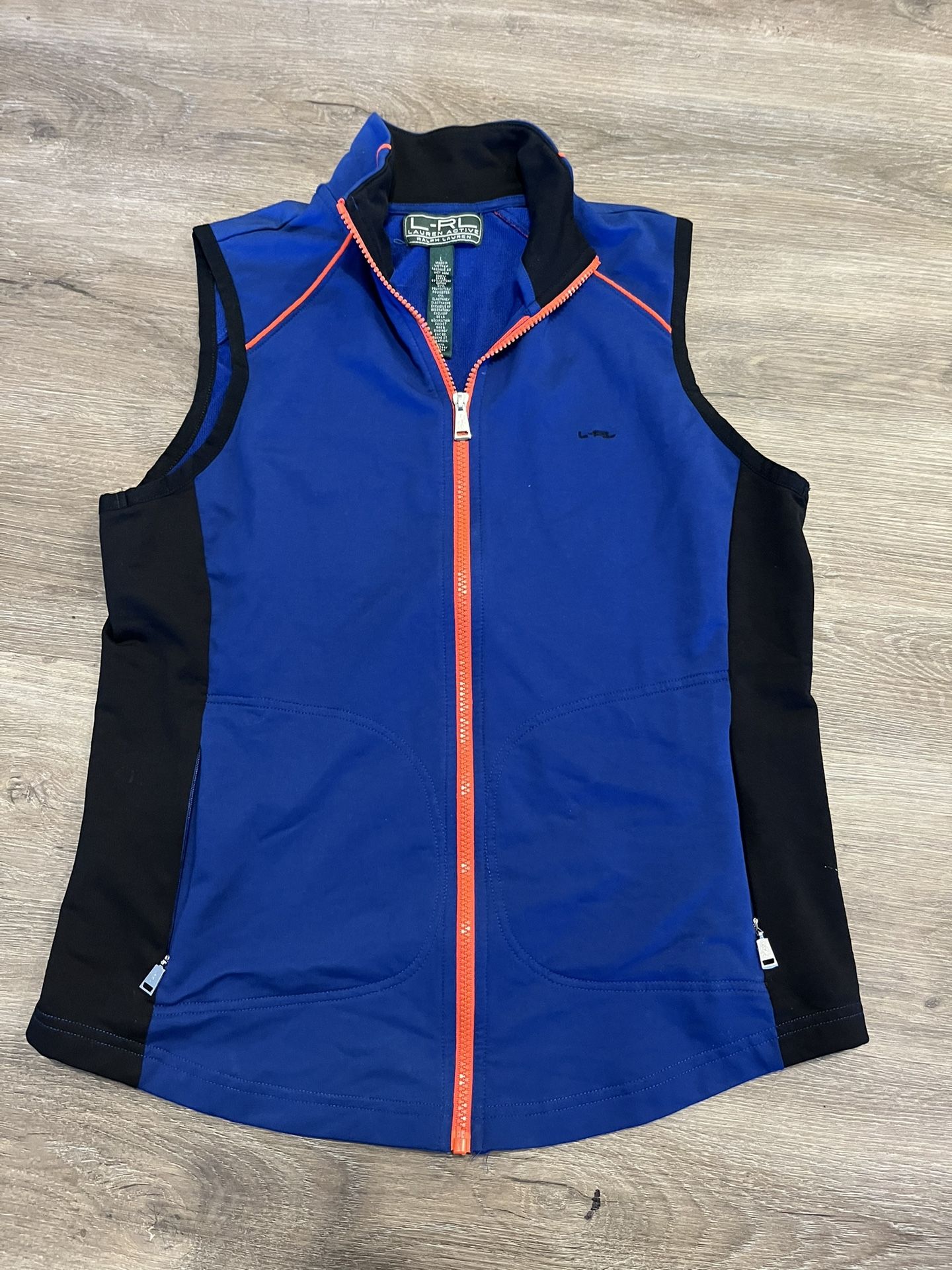 Lauren Ralph Lauren Active Blue Black Zip Vest women’s large  excellent condition 