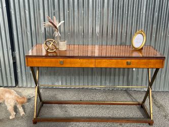 VINTAGE HIKORY WHITE BURL WOOD DESK (used)