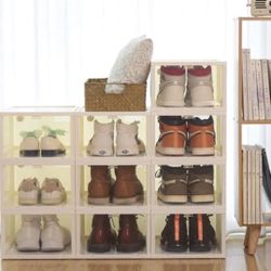 New In Box 12 Shoe Storage Box Plastic Stackable Shoe Container Off White 