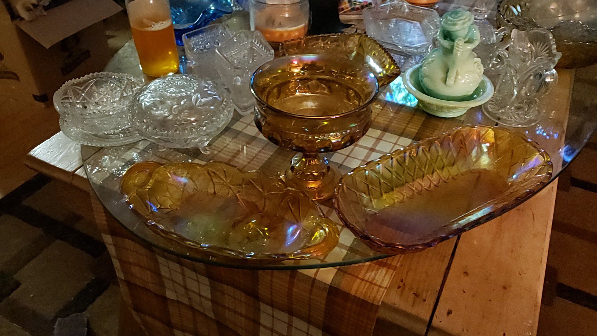 3 carnival glass items