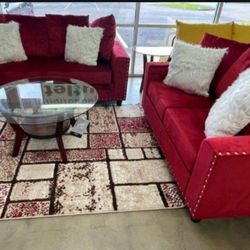 Cinderella Red Velvet Sofa and Loveseat  / Living room set 