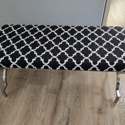 Black And White Fabric Bench With  Crome Legs