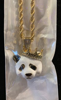 Gold plated rope chain and panda charm set