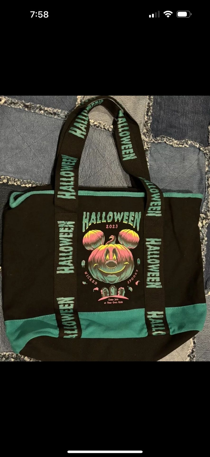 Disney Parks Mickey Mouse Halloween Glow-in-the-Dark Tote Bag 2023