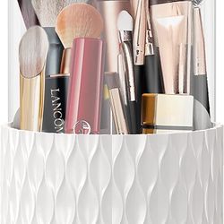 Makeup Brush Holder Organizer, [2023 Newest] [Dustproof & Waterproof] 360 Rotating Cosmetics Makeup Organizer Storage with Lid for Vanity and Bashroom