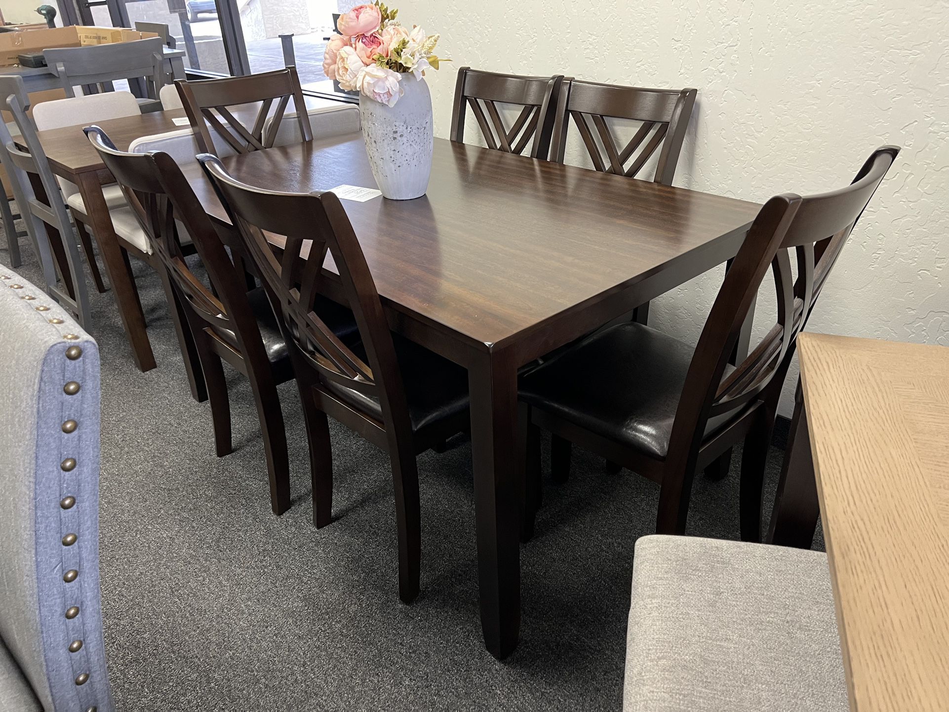 Espresso Wooden Dining Table With 6 Chairs 