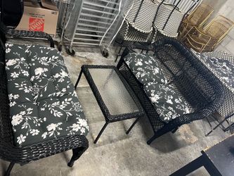 Outdoor black wicker loveseat set