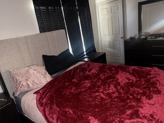 Queen Bed Frame with Upholstered Headboard