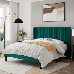 Queen Size Velvet Platform Bed Frame