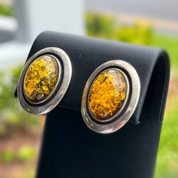 Jewelry .925 solid sterling silver yellow Baltic amber egg yolk clip ok earrings 11.70g
