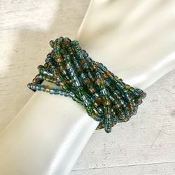 Yellow And Green Multi Strand Seed Beaded Bracelet  