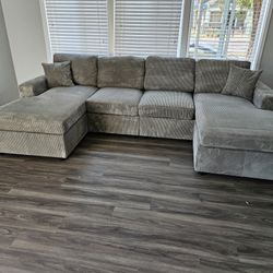 Brand New 4 Pcs Sectional Grey Corduroy Doble Chaise & 2 Chairs $489 $489 $489