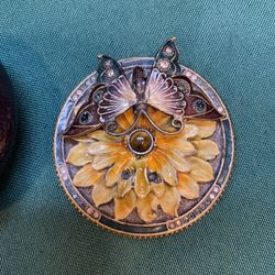 Vintage And Beautiful Enamel And Stone Trinket Box 