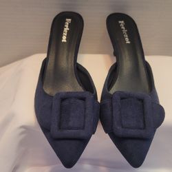 Fericzot Women Blue Backless Pointed Shoe US Size 8.5