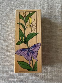 Butterfly and Lily Wooden Rubber Stamp