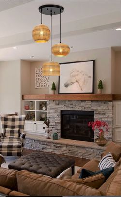 3-Light Rattan Pendant Cluster Chandelier