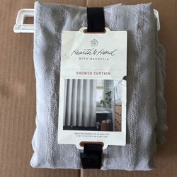 Hearth & Hand with Magnolia Jet Gray Shower Curtain – Dobby Crinkle Stripe