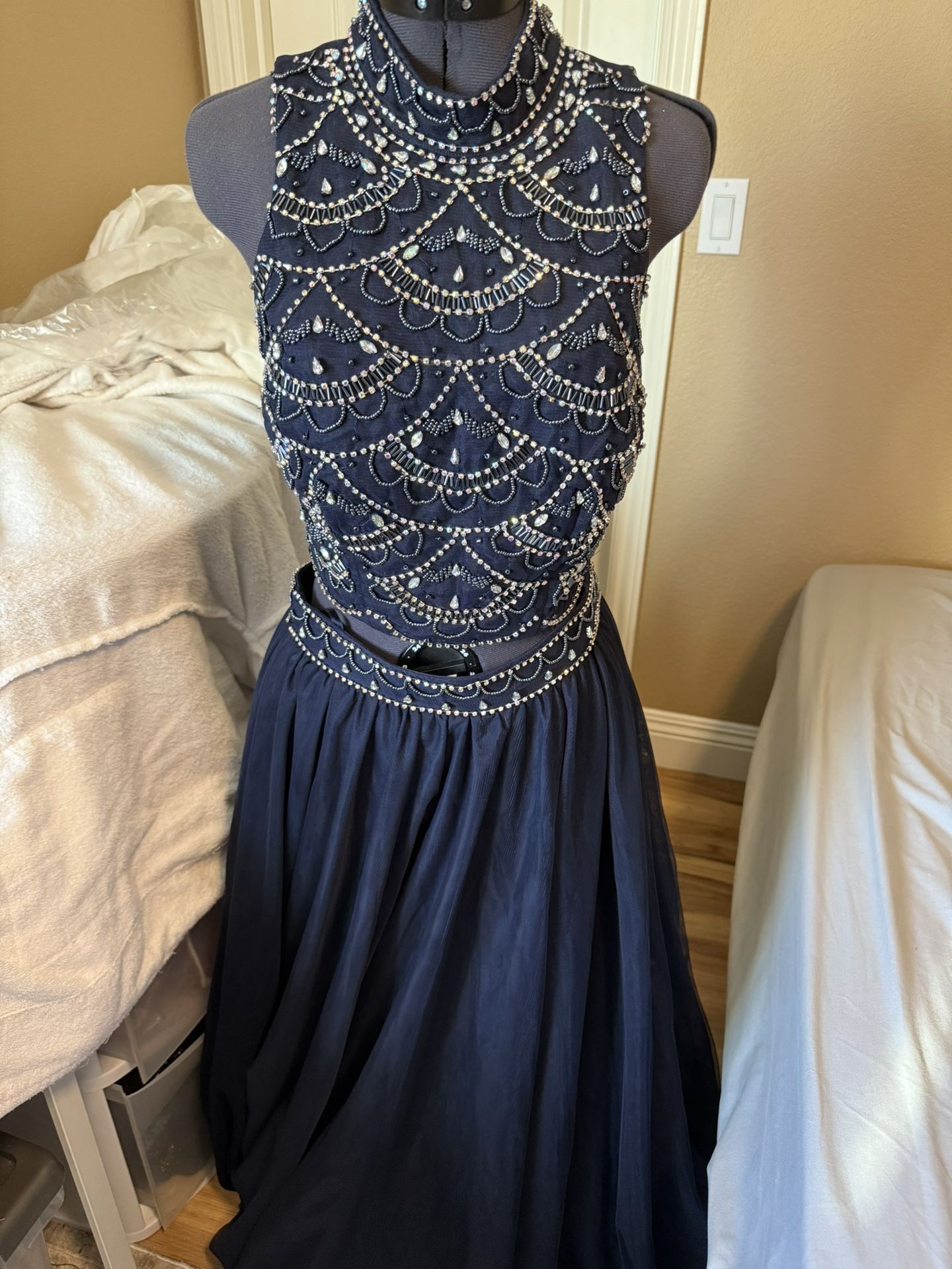 Blue Beaded Formal Dress 2 Piece