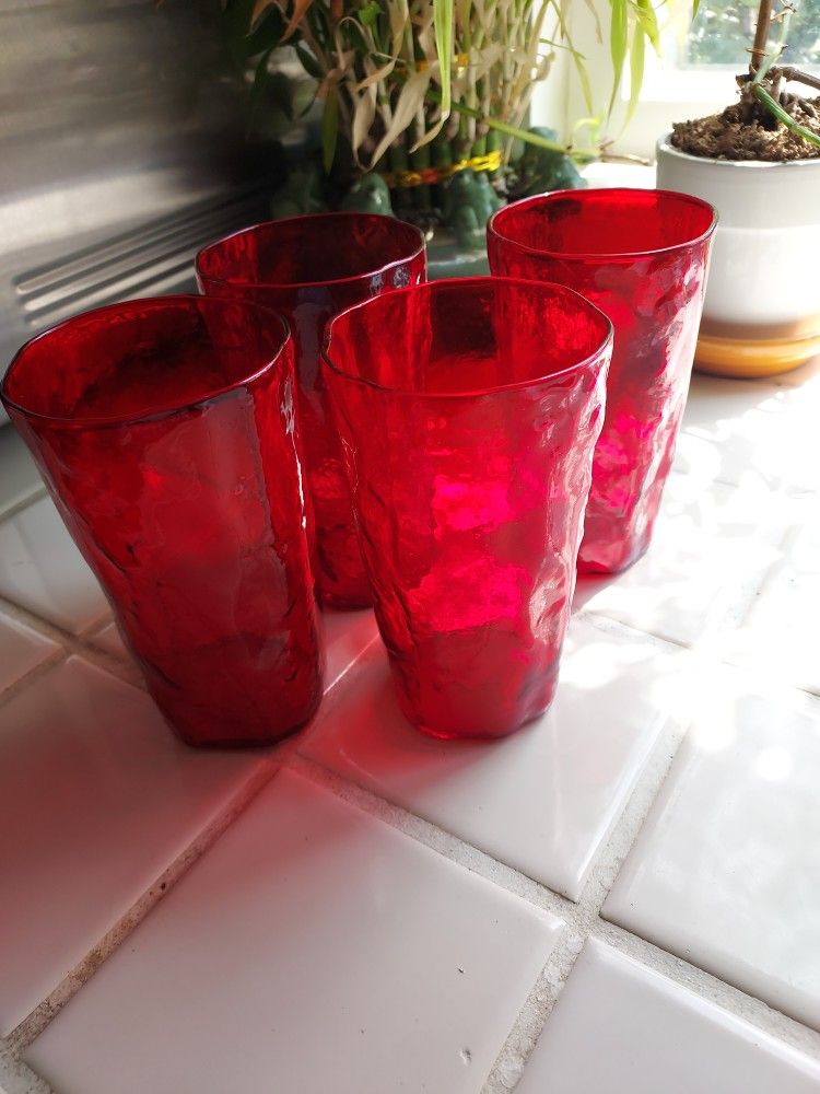 Vtg Morgantown Seneca Crinkle RUBY Red Glass Set