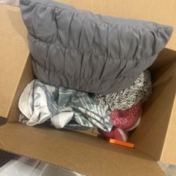 Box Of Bed Sheets, Jewelry, And  Hat /scarf